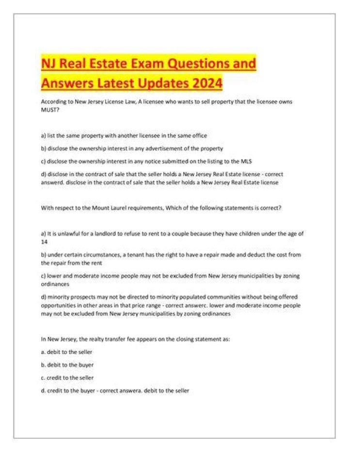 Free NJ Real Estate Exam Questions PDF – Study Smart