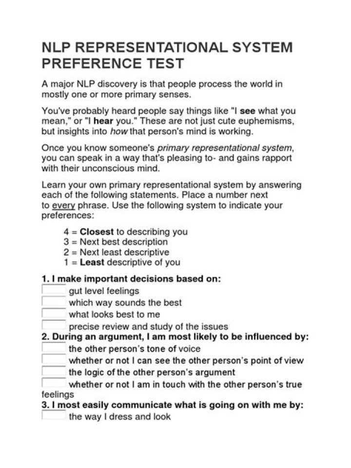 NLP Representational Systems Test PDF – Full Practice Guide