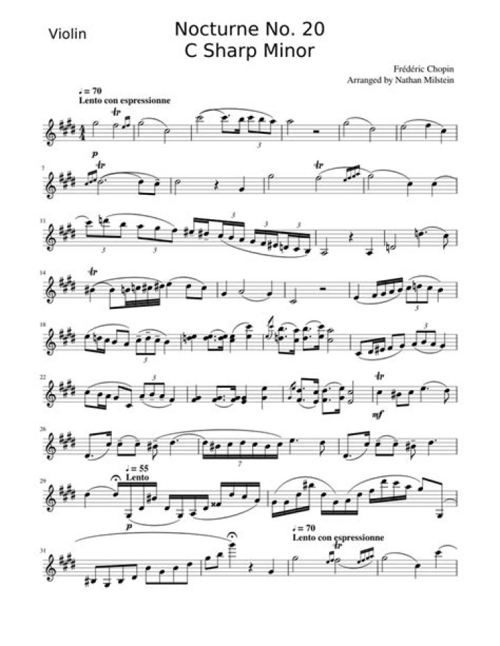 Nocturne in C# Minor Violin Sheet Music PDF Free Download