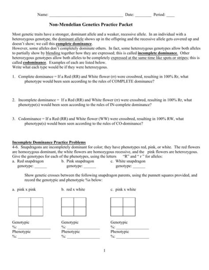 Non-Mendelian Genetics Practice Worksheet Answer Key PDF