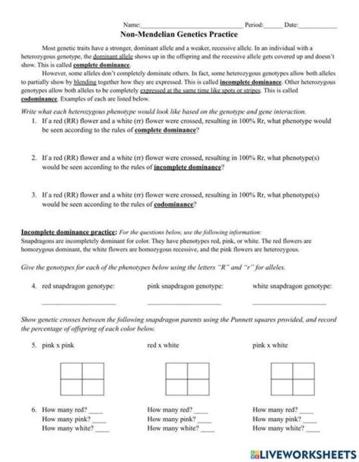 Non Mendelian Genetics Worksheet PDF – Free Printable Study Guide