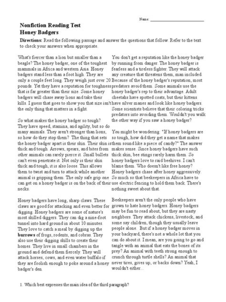 Master Nonfiction Reading with Honey Badgers Test PDF