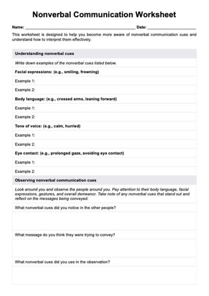 Nonverbal Communication Worksheet PDF – Practice & Learn Nonverbal Skills