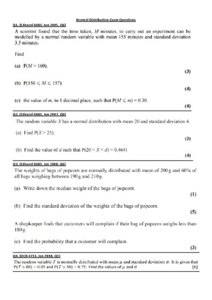 Normal Distribution Exam Questions & Answers PDF – Download Now