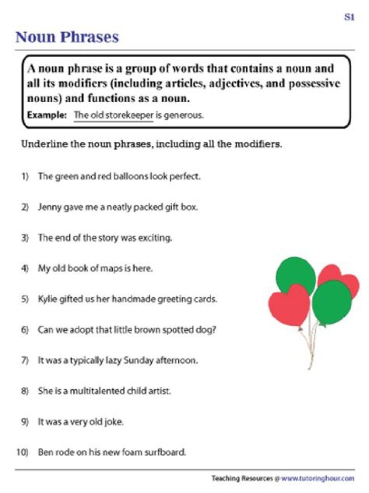 Noun Phrases Worksheet with Answers PDF – Instant Download