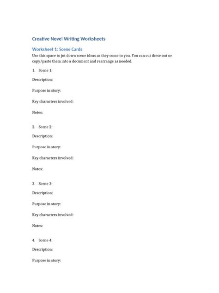 Free Novel Writing Worksheets PDF for Aspiring Authors