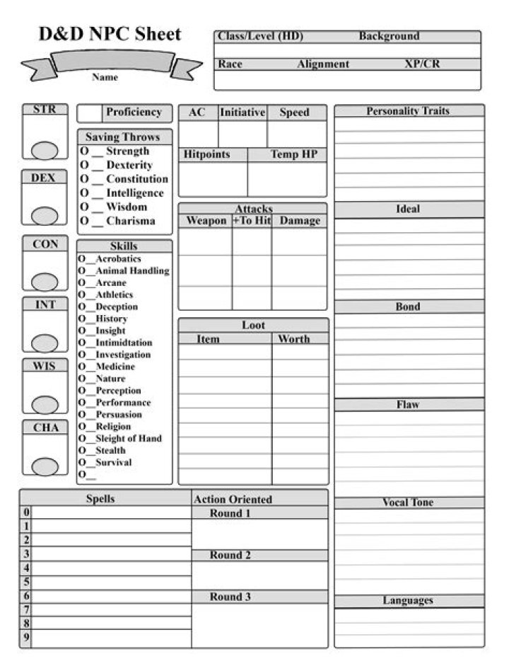 Free NPC Character Sheet 5e PDF for D&D Players