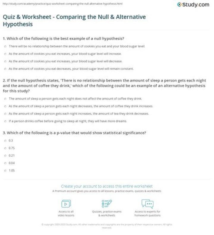 Null and Alternative Hypothesis Worksheet with Answers PDF Download