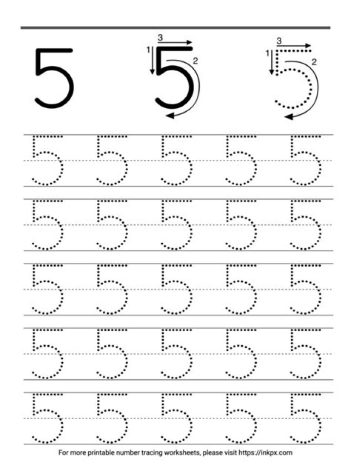 Number 5 Tracing Worksheets PDF for Preschool Kids