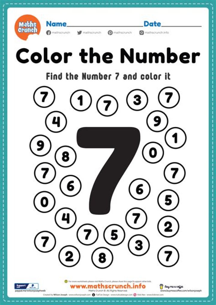 Free Number 7 Worksheets PDF for Instant Download