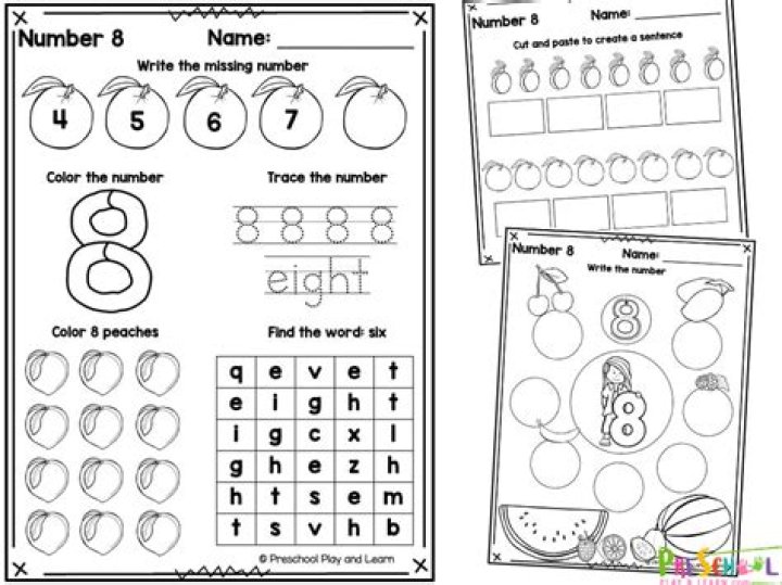 Free Number 8 Worksheets for Kindergarten PDF – Instant Download
