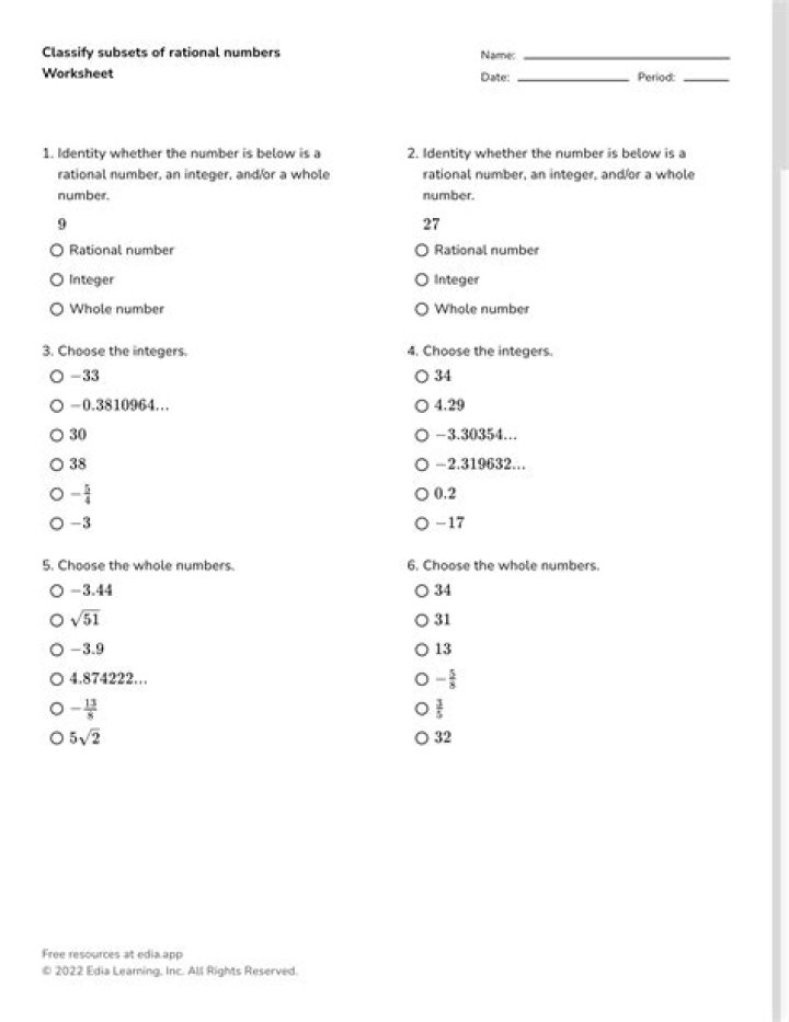 Number Classification Worksheet PDF for Kids & Students