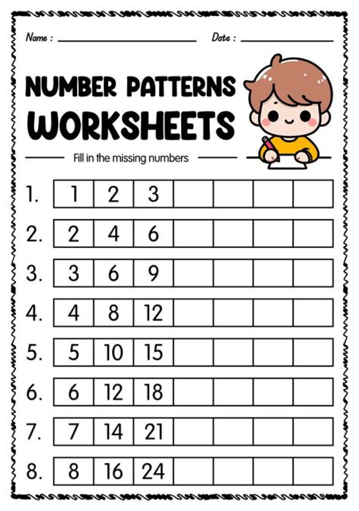 Free Number Patterns Worksheets PDF for Math Practice