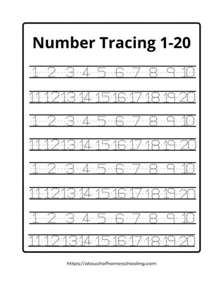 Free Number Tracing Worksheets 1-20 PDF for Preschoolers