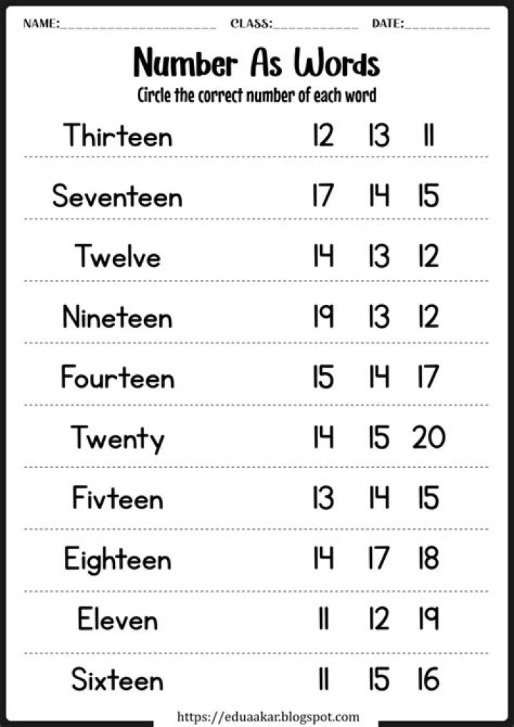 Number Words Worksheets for Kindergarten PDF – Printable Learning Fun