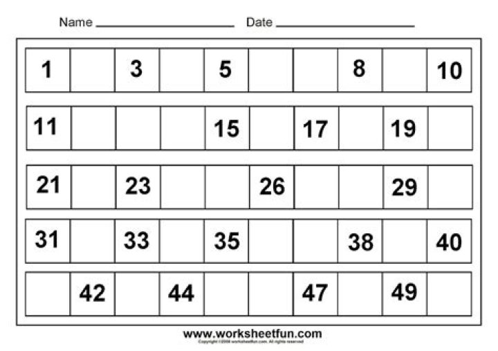 Free Numbers 1 to 50 Kindergarten PDF Worksheets