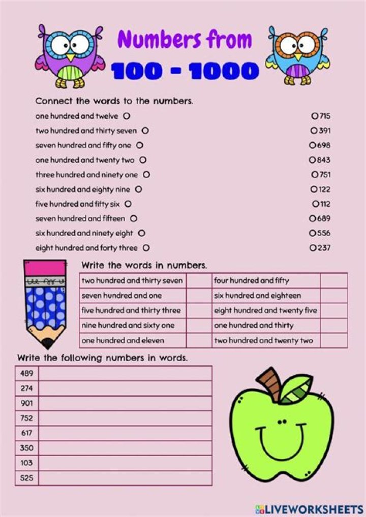 Free Numbers in Words 1 to 1000 Worksheets PDF with Answers