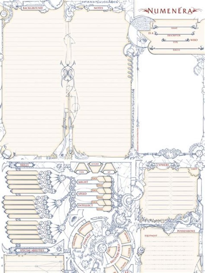 Download Free Numenera Character Sheet PDF for Custom Builds