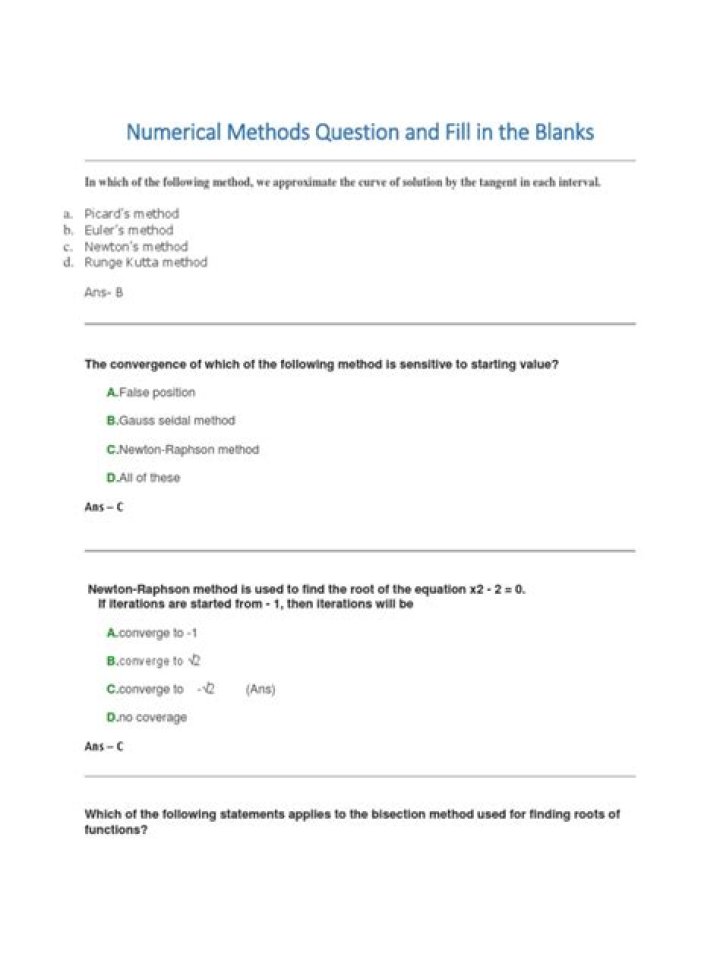 Numerical Methods Questions and Answers PDF – Expert Solutions