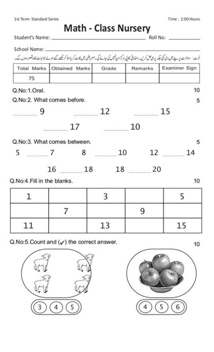 Free Nursery Maths Question Paper in PDF Format – Download Now