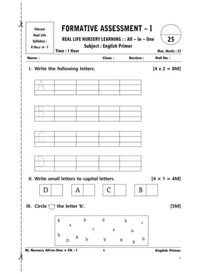 Free Nursery Test Paper PDF Download for Early Learning
