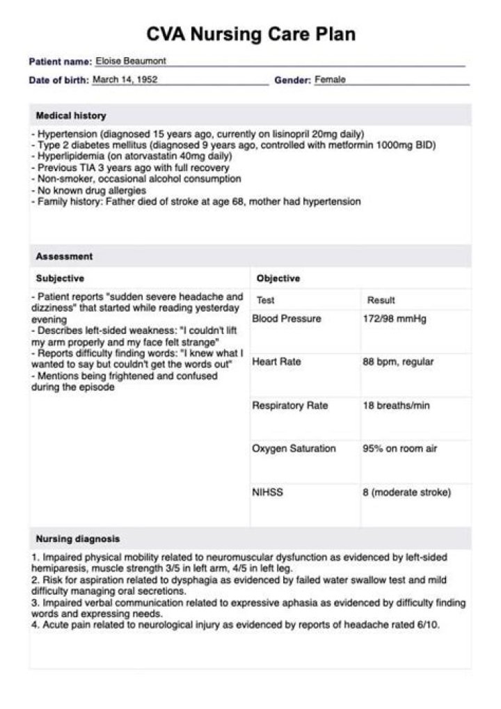 Comprehensive Nursing Care Plan for CVA Patients PDF Download