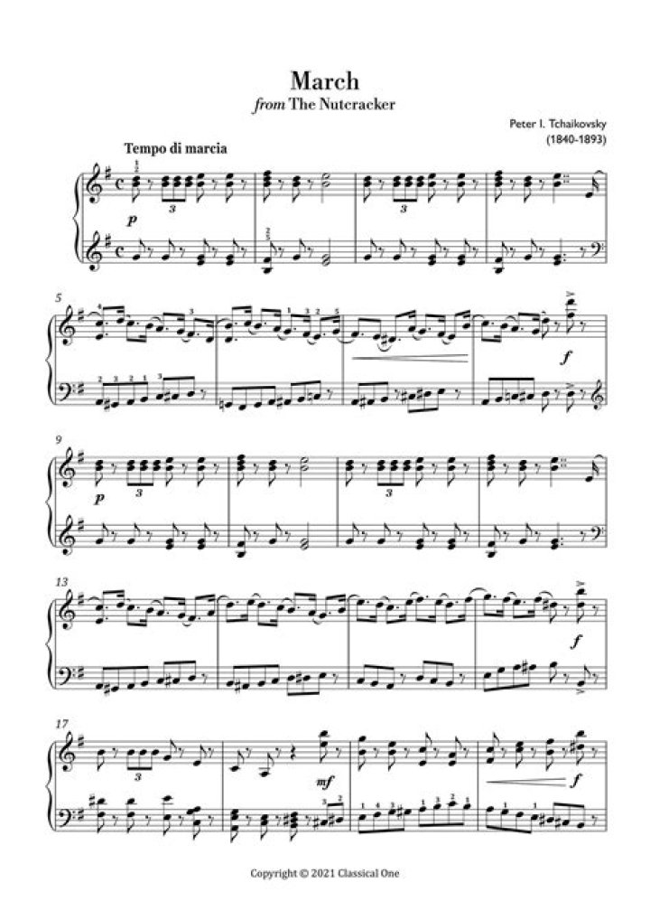 Nutcracker March Piano Sheet Music PDF – Download Free Sheet Music