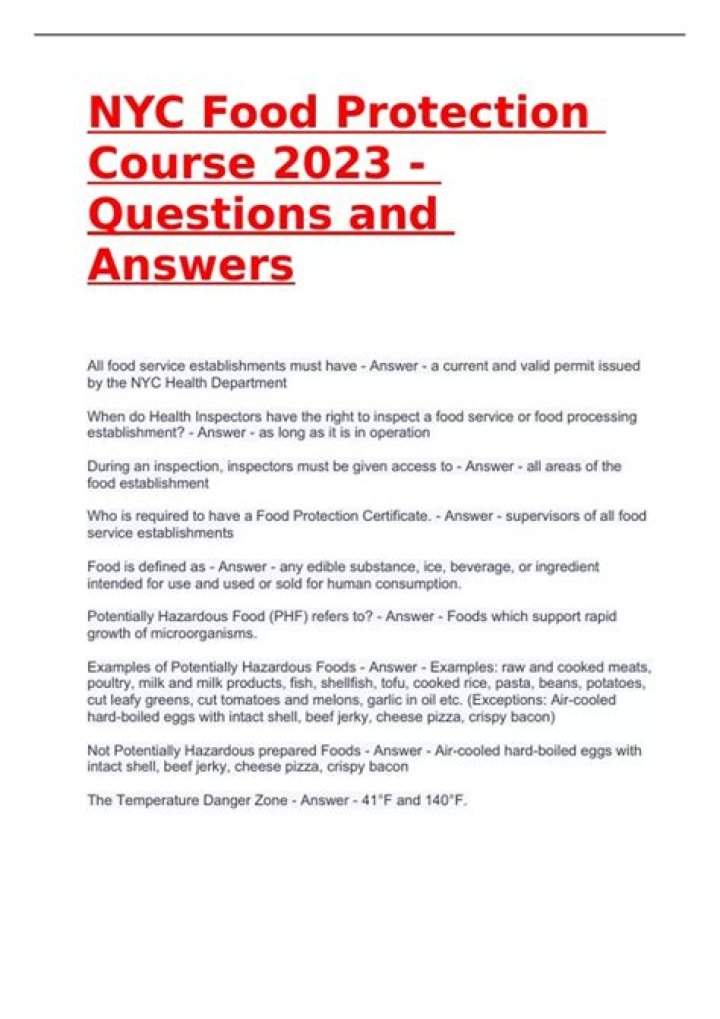 NYC Food Protection Course Answers PDF – Complete Exam Guide