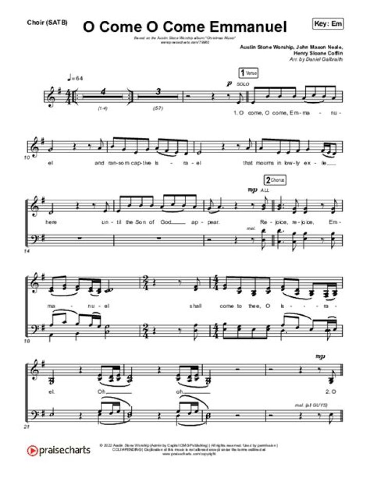 O Come, O Come Emmanuel Choir Sheet Music PDF Download