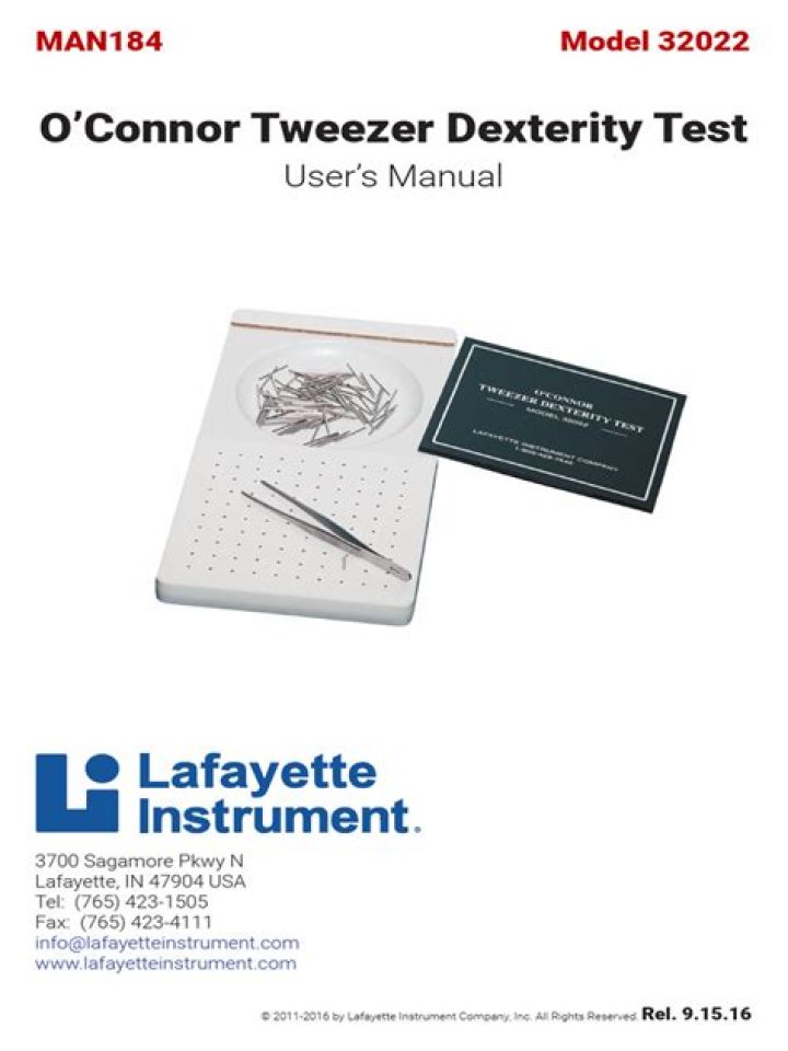 O'Connor Tweezers Dexterity Test Manual PDF – Easy Dexterity Assessment Guide
