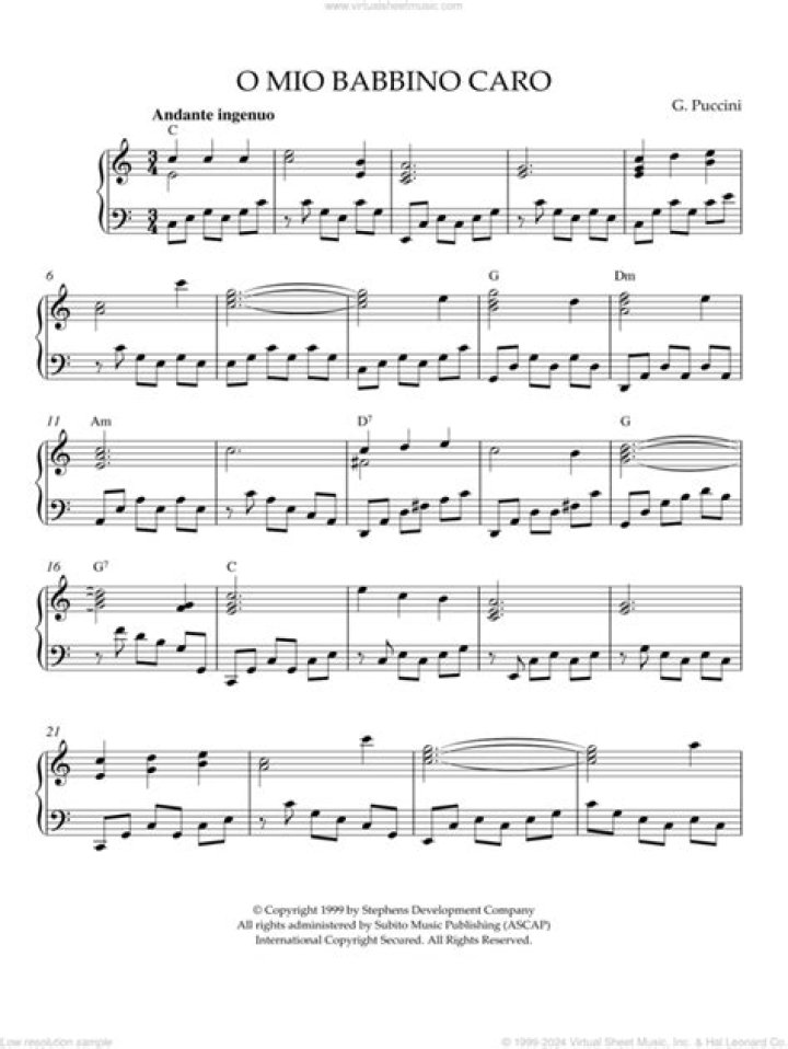 Free O Mio Babbino Caro Piano Sheet Music PDF Download