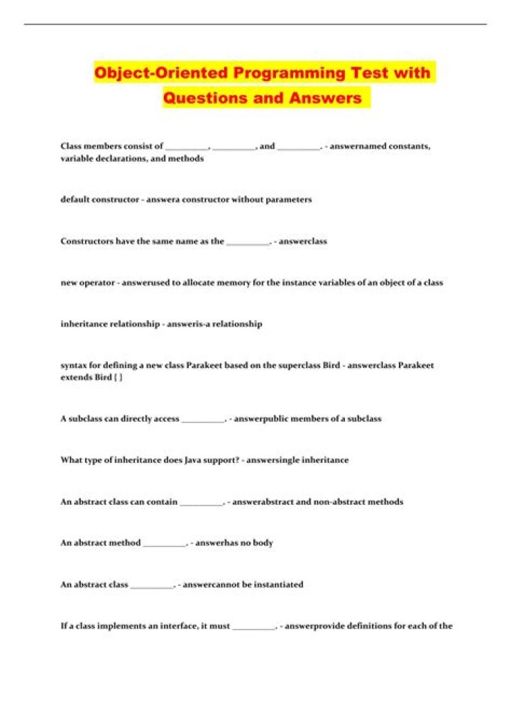 Master Object Oriented Programming with Quiz Questions and Answers PDF