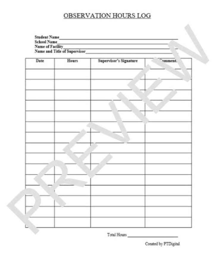 Download PDF Observation Hours Log Sheet for Physical Therapy