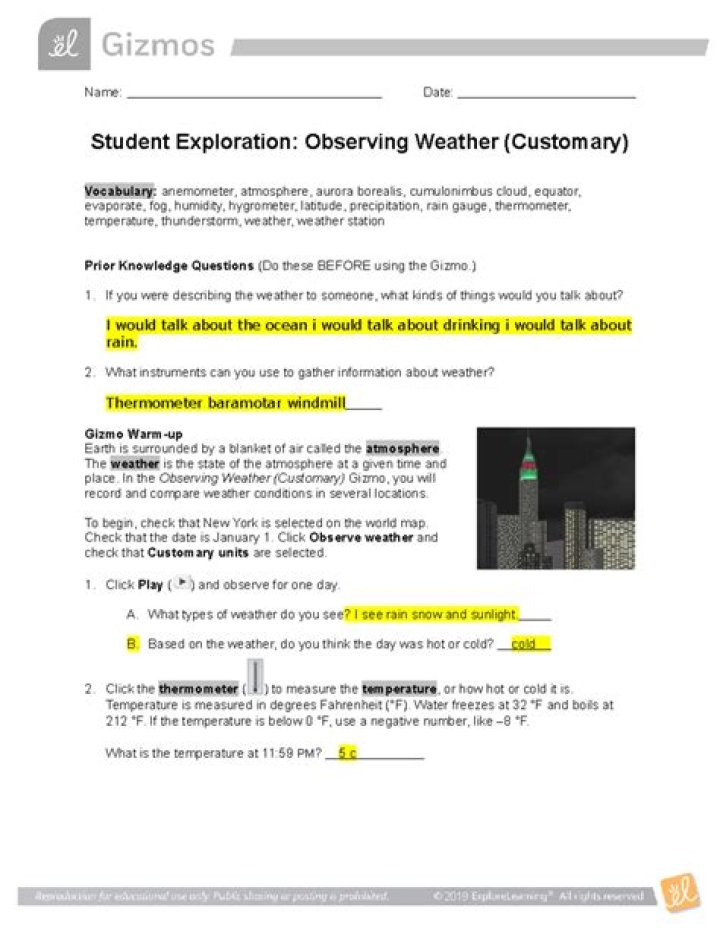 Observe Weather Gizmo Answer Key PDF – Step-by-Step Guide