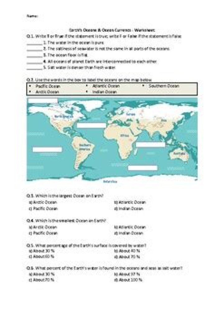 Ocean Currents Worksheet Middle School PDF for Engaging Science Learning