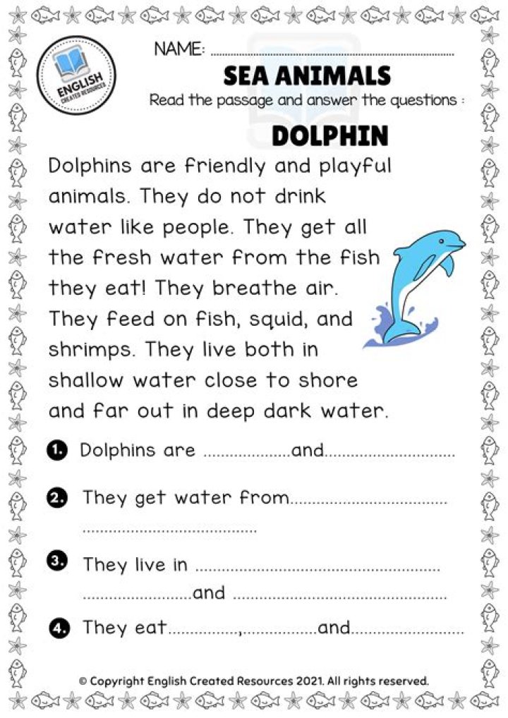 Ocean Reading Comprehension Worksheets PDF for Kids
