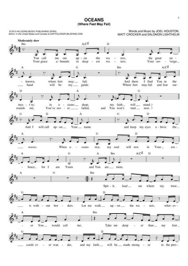 Free Hillsong Oceans Sheet Music PDF Download