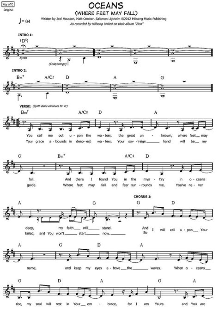 Oceans Hillsong Sheet Music PDF Download – Free & Full Worship Songs