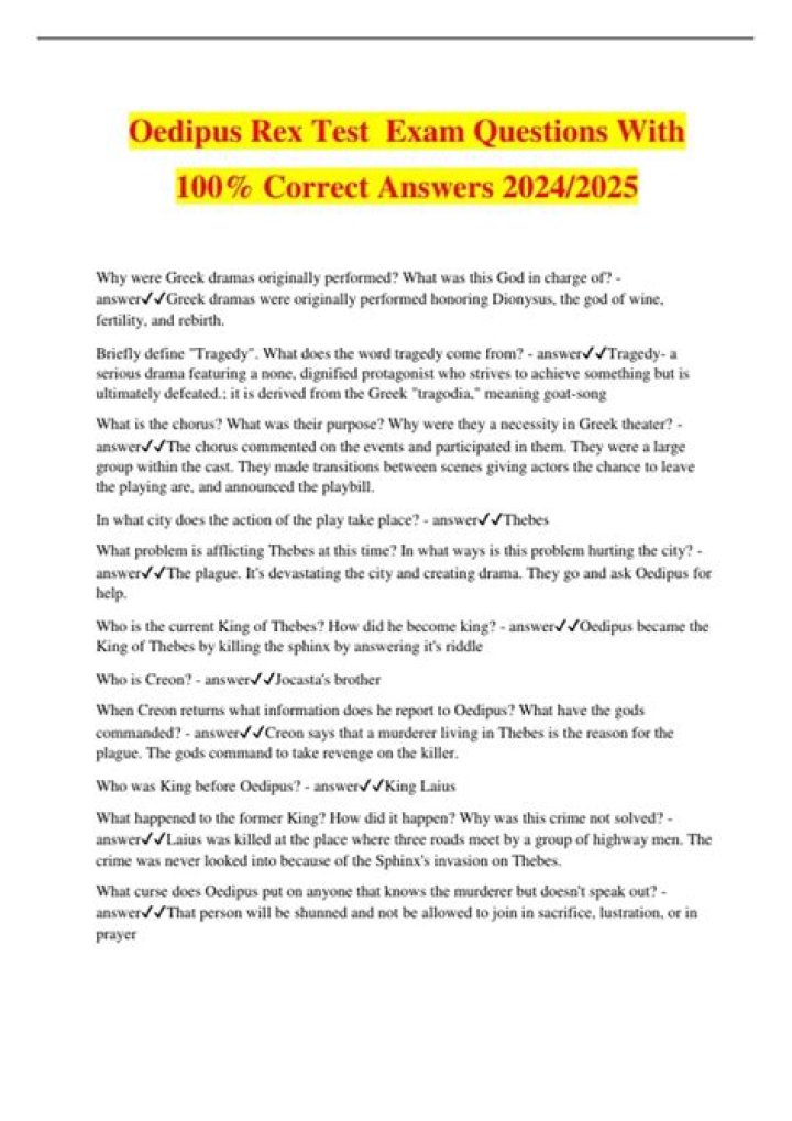 Oedipus Rex MCQs with Answers PDF: Practice Test & Full Solutions