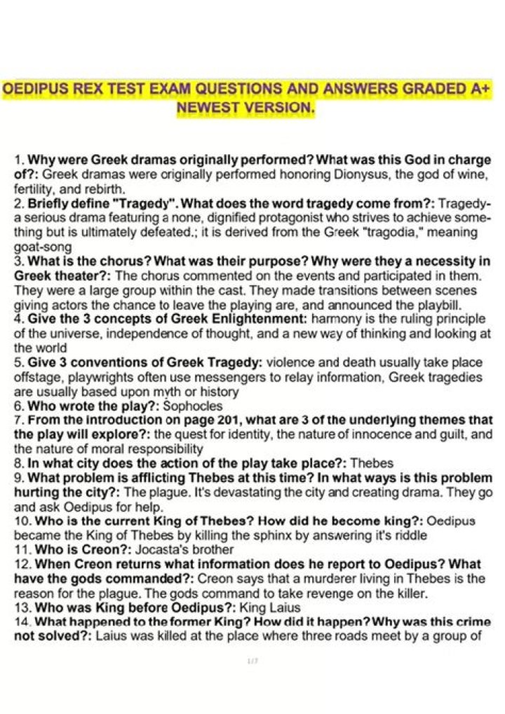 Oedipus Rex: Key Questions & Answers in PDF Format