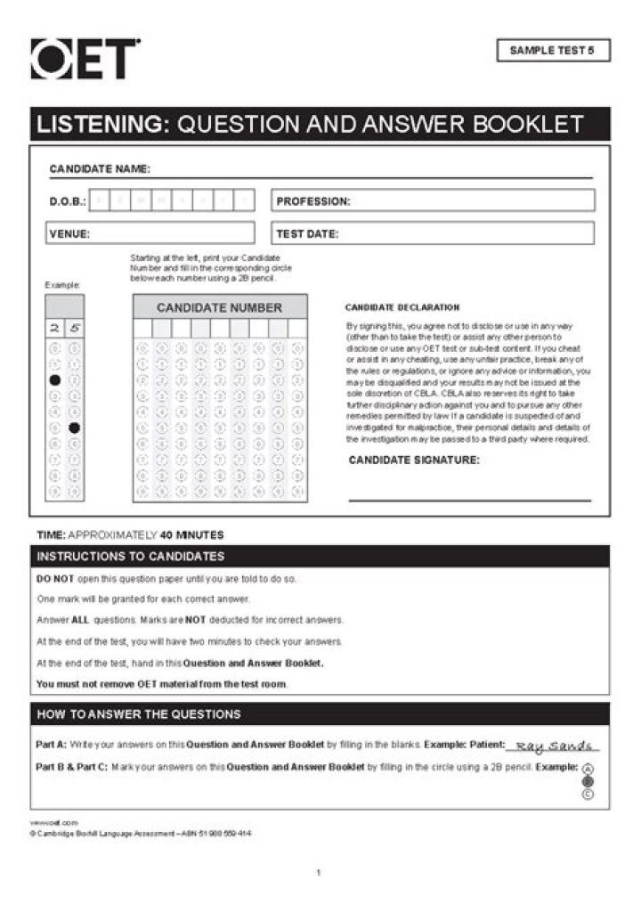 OET Listening Sample Test PDF – Free Practice Test & Sample