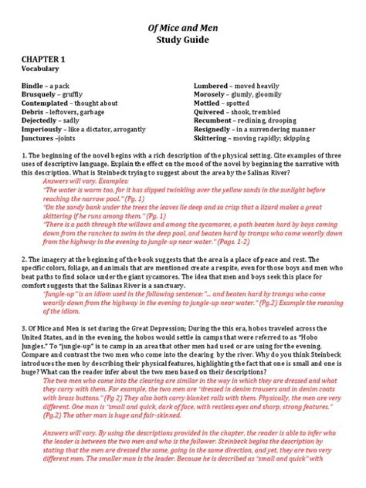 Comprehensive Guide to Mice and Men Reading Answers PDF with Guide Answers