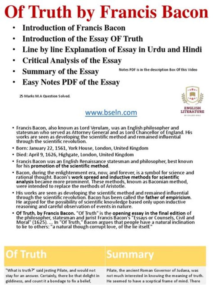 Of Truth by Francis Bacon: Key Questions and Answers PDF