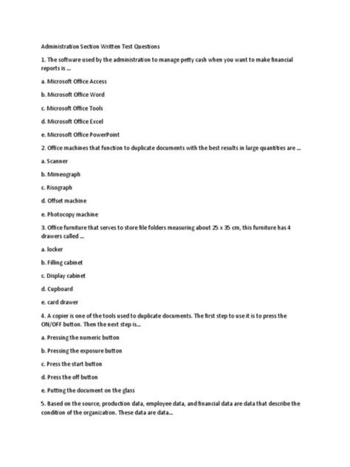 Office Assistant Written Test Questions and Answers PDF Download