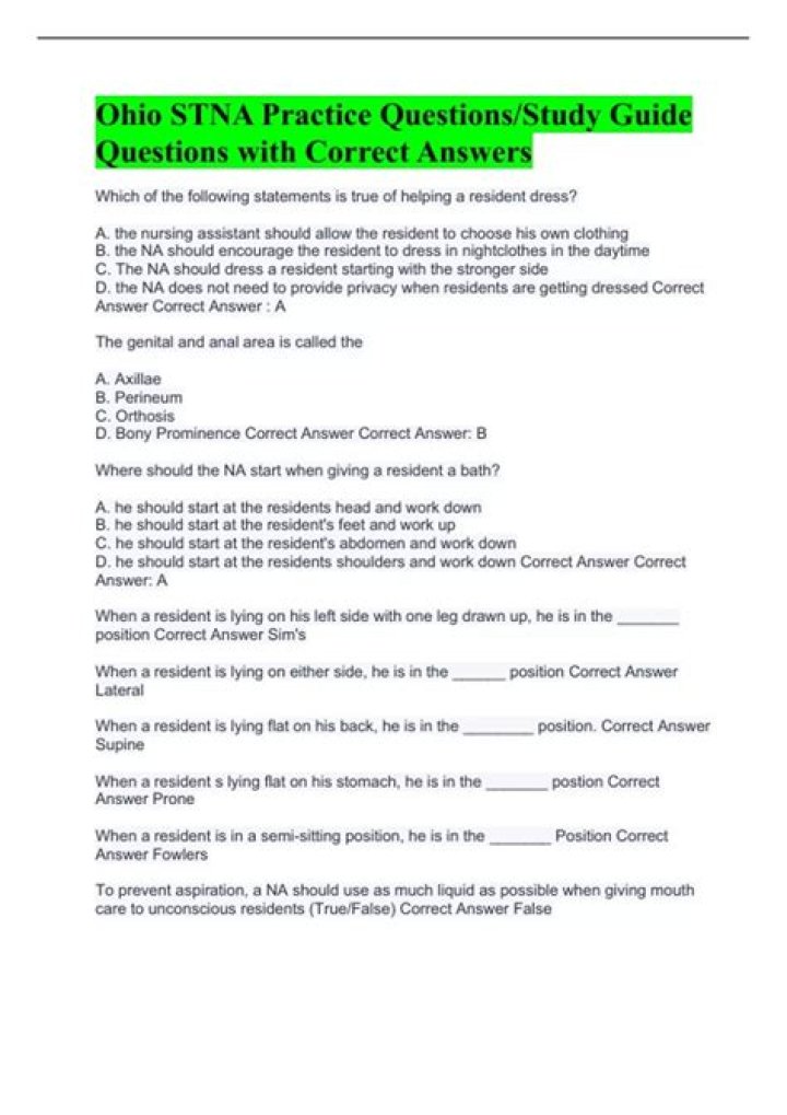 Free Ohio STNA Practice Test PDF Download – Pass Smartly