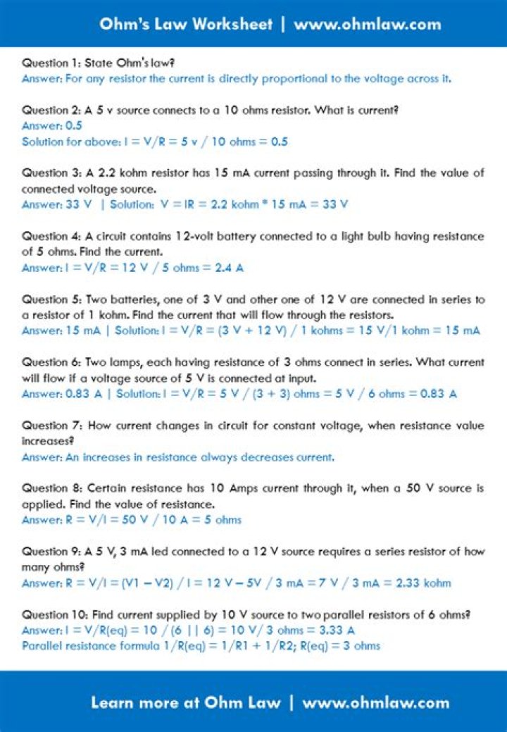 Ohm's Law Quiz and Answers PDF – Master Electricity Fundamentals