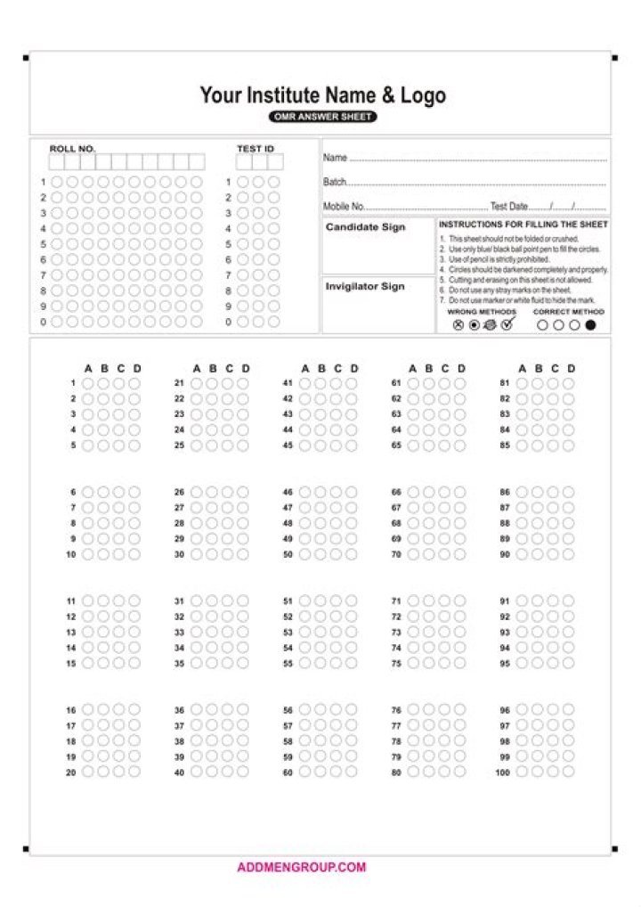OMR Answer Sheet 100 Questions PDF Download – Instant Results