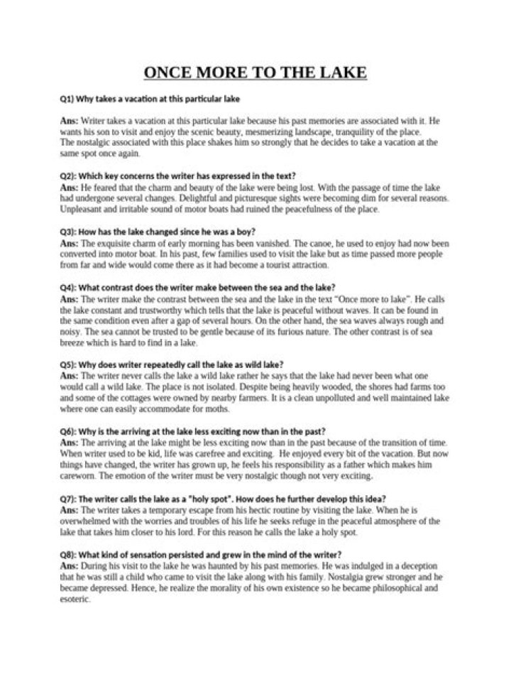 Once More to the Lake: Expert Questions and Answers PDF