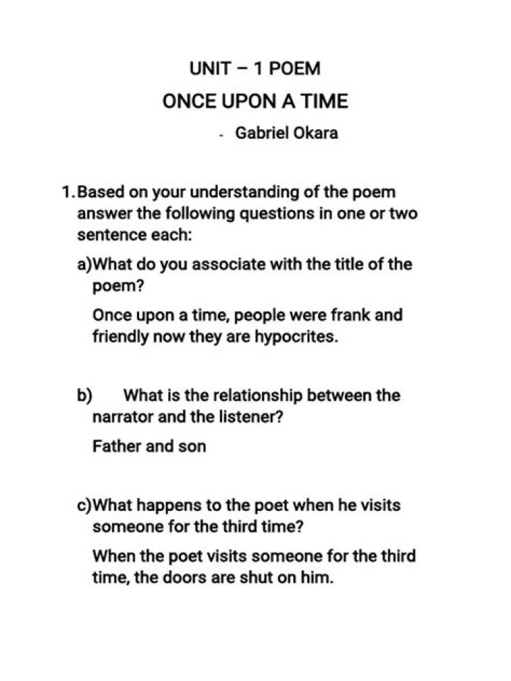 Once Upon a Time Poem: Questions & Answers PDF with Explanations