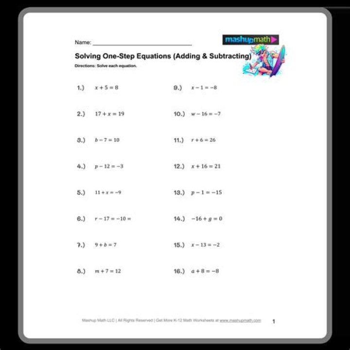 Free One-Step Equations 6th Grade Worksheet PDF – Instant Download